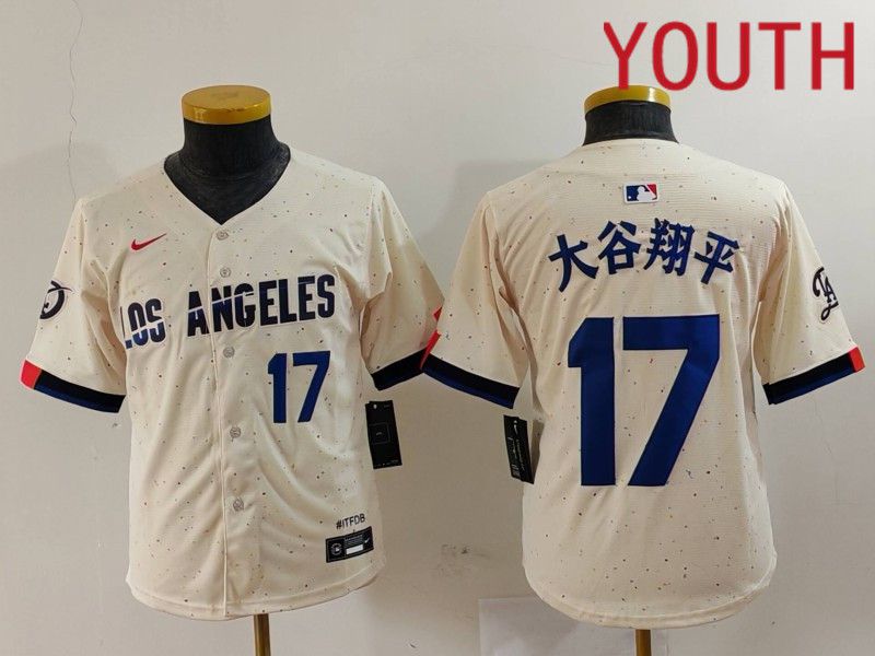 Youth Los Angeles Dodgers #17 Ohtani Cream Fashion Nike Game MLB Jersey style 7013